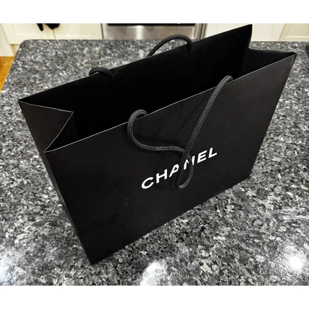 Chanel Black Paper Shopping Flower Gift Empty Bag 17 x 13 x 6.5